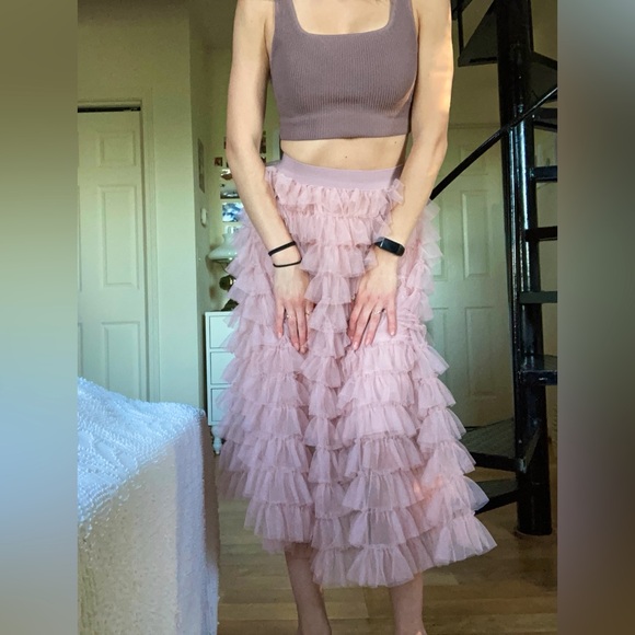 Vintage BETSEY JOHNSON Ruffle Tiered Tulle Skirt Ballet Pink Frilly Party Skirt - Picture 14 of 15